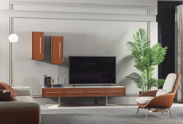 Orange Wall unit stainless steel Wall units Living room Furniture tv Media Wall