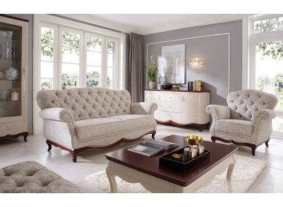 Классический белый комплект диванного гарнитура 3+1 в стиле Честрфилд