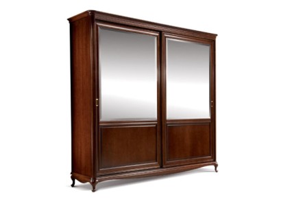 Большой классический деревянный шкаф-купе с раздвижными зеркальными дверями в коричневом цвете