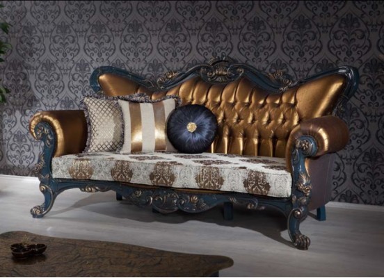 Gründerzeit Möbel Klassische Sofagarnitur Couch Chesterfield 3+1+ Tisch