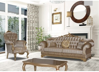 Design Chesterfield 3+1 Sitz Couchtisch Textil Couch Sessel Polster Sofa Couchen