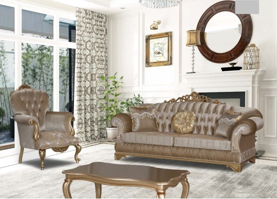 Klassischer Sessel mit beigem Dekor und Chesterfield-Design für das Wohnzimmer