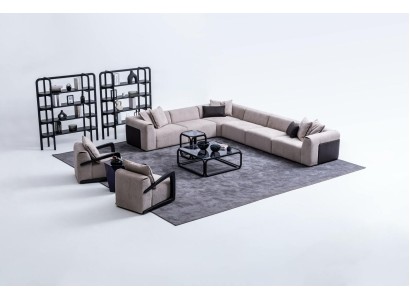 Moderne Sofagarnitur L-Form Couch mit Sessel Graue Eck Couch Textilsofa