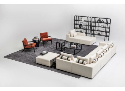 Moderne Weiße Sofagarnitur Ecksofa Wohnlandschaft Sessel 4tlg Stoff Sofa