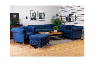 Sofagarnitur 3+1 Sitzer Sofas Couch Polster Blaue Garnitur Klassische Couchen