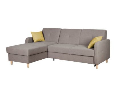 Ecksofa L-Form Sofa Couch Design Polster Modern Textil Bettfunktion Grau Stoff