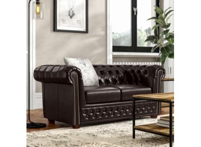 Кожаный изысканный элегантный двухместный диван в стиле Честерфилд