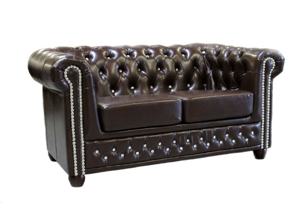 Klassische Edle Zweisitzer Chesterfield Möbel Couch Textil Sofa Design Braun