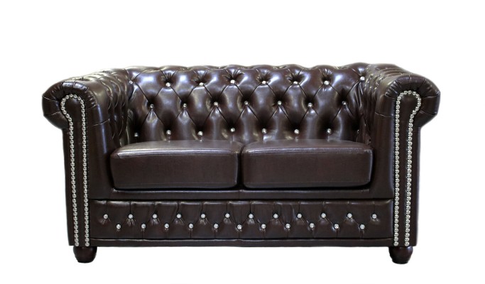 Klassische Edle Zweisitzer Chesterfield Möbel Couch Textil Sofa Design Braun