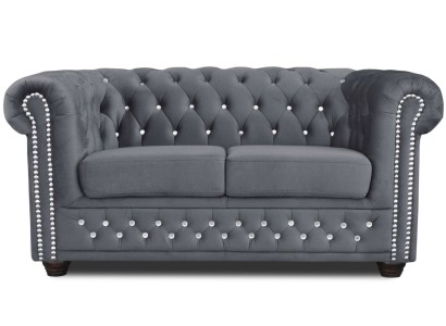 Chesterfield Textile Couch Upholstery 2-seater sofas couches black two-seater new