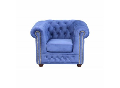 Бархатное синее удобное современное кресло Честерфилд
