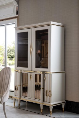 Vitrine Weiß Schrank Möbel Esszimmer Möbel Holz Luxus Metall Vitrinen