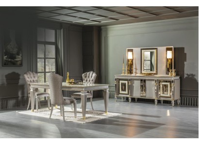 Элегантный серый гарнитур из семи предметов для столовой комнаты