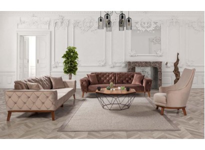 Комплект роскошно - современных диванов в стиле Честерфилд с дополнением кресла для вашей гостиной 