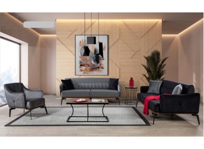 Комплект из трехместных бархатных дивана и комфортного кресла для гостиной