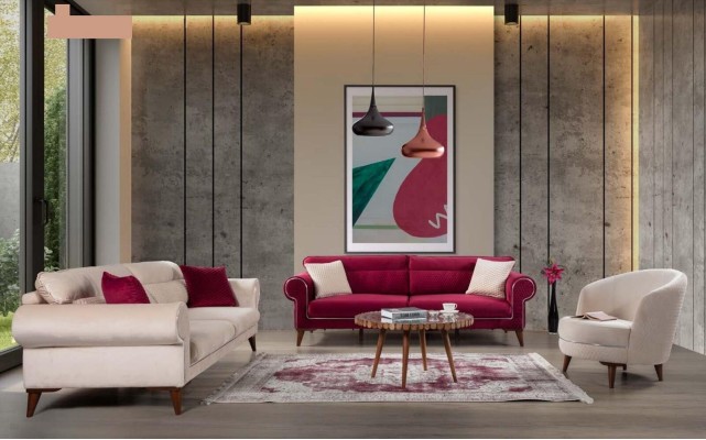 Бархатно - роскошный комплект из трехместных дивана и люксового кресла