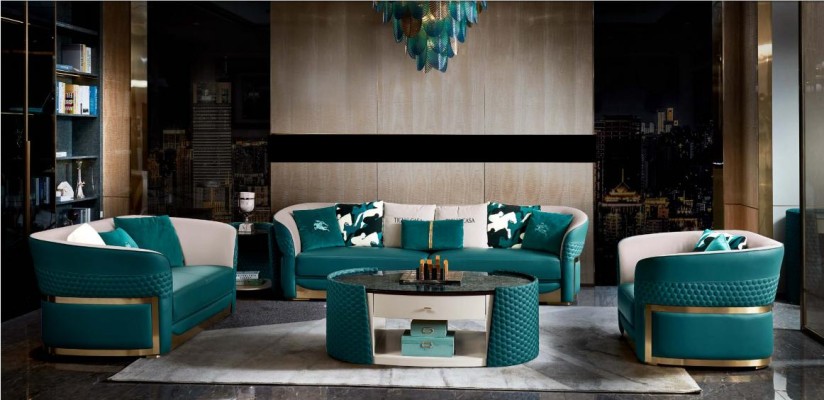 3-местный бирюзовый кожаный итальянский диван в современном стиле