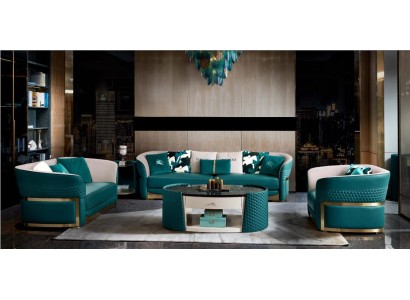 3-местный бирюзовый кожаный итальянский диван в современном стиле