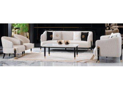 Элегантный черно-белый диванный гарнитур в бархатной обивке