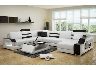 Sofa L-Form Ledersofa Couch Wohnlandschaft Garnitur Design Ecksofa