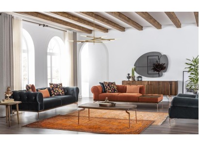 Sofagarnitur 321 Sitzer Sofa Sofas Stoff Tonanlage Blau Orange Sessel