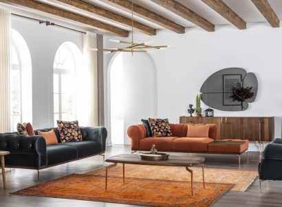 Sofagarnitur 321 Sitzer Sofa Sofas Stoff Tonanlage Blau Orange Sessel