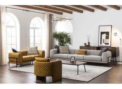 Sofagarnitur Sofas Kunstleder Sofa 321 Sitzer Modern Gelb Sessel Set