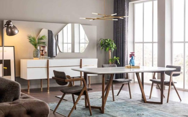 Essgruppe Esszimmer Esstisch Stühle Tisch Set 7tlg Holz Weiß Modern