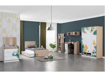 Schlafzimmer Kinderzimmer Set Bett Schreibtisch Kleiderschrank Holz Möbel 5tlg