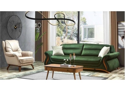  Стильный набор из 3-х местного дивана и кресла итальянского качества в зелено - белых тонах