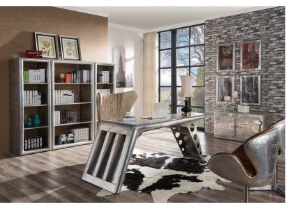 Винтажный комплект мебели для офиса, выполненный  из алюминия и натуральной кожи