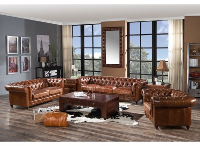  Трехместный роскошный кожаный диван в стиле Честерфилд