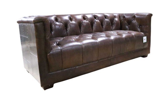 Sofa 3 Sitzer Chesterfield 3-Sitzer Vintage Braunes Shabby Ledersofa