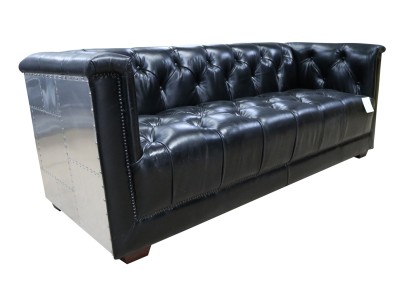 Sofa Chesterfield 3-Sitzer Vintage Flieger Flugzeug Echtleder Aluminium Sofas