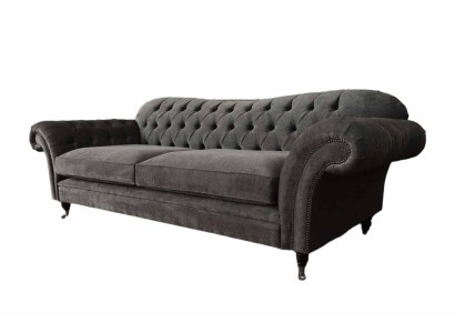 Элегантный кожаный диван серого цвета в стиле Честерфилд четырехместный