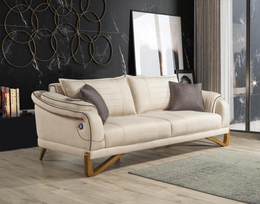 Sofagarnitur Set Beige mit Holzgestell 3+1 Sitzer Couchen Garnituren Möbel