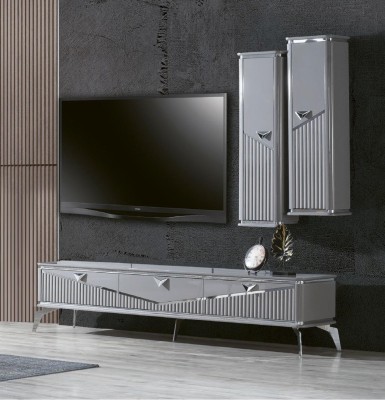 rtv Sideboard tv Ständer Fernseher Wand Wohnwand Lowboard Grau Hochglanz