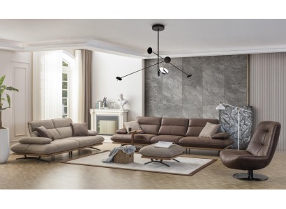 Sofagarnitur Sofa 4+3+1 Sitzer Sessel Luxus Kunstleder Braun Gruppe