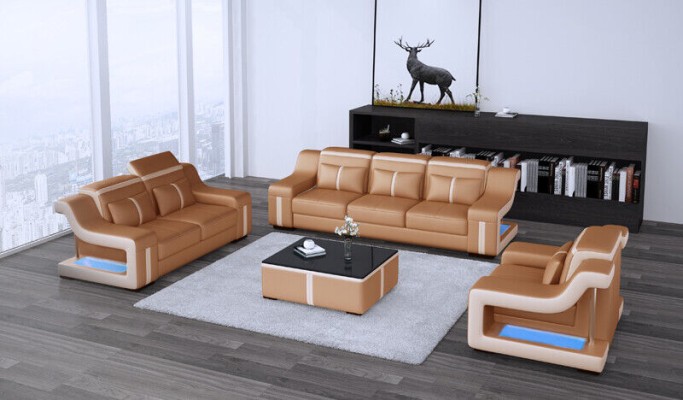 Sofagarnitur Couch Polster Sofa Set 3+2 Leder Couchen Sofas Komplett