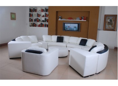Гостиный сет дизайнерский кожаный круглый диван в нескольких вариациях с креслом и столиком 