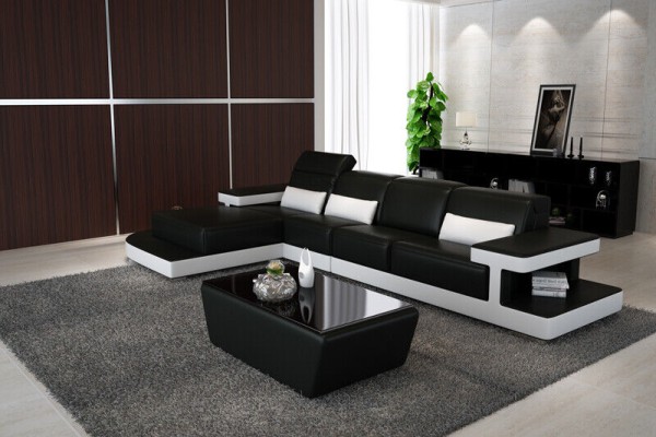 Leder Modern Couch Wohnlandschaft Deko Ledersofa Sofagarnitur Sofa L-Form