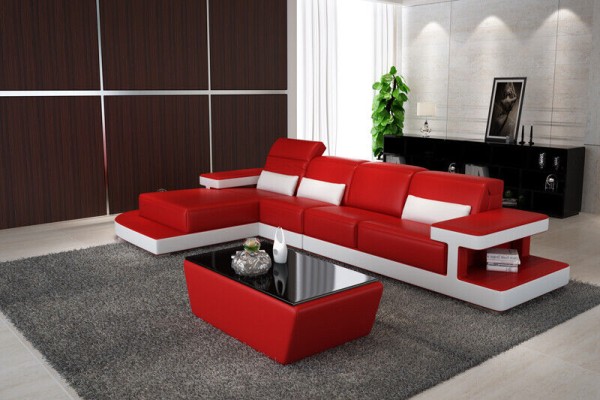 Leder Modern Couch Wohnlandschaft Deko Ledersofa Sofagarnitur Sofa L-Form