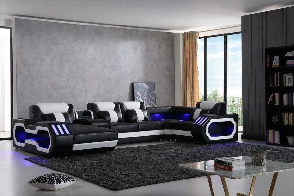 Mega große Wohnlandschaft - Beleuchtungs System Sofa Polster Neu Couch