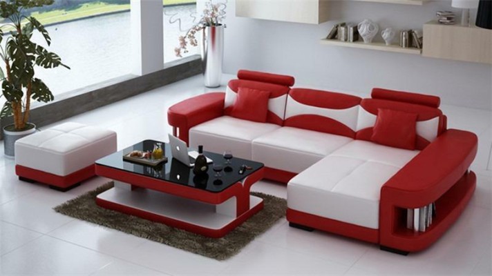 Ledersofa Ecksofa Hocker Garnitur Polster LForm Couch Sofa Design