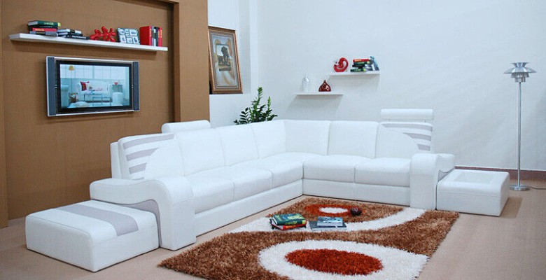 Moderne Sofa Eckgarnitur L Form Polster Sitz Ecke Dekor Couch + Hocker