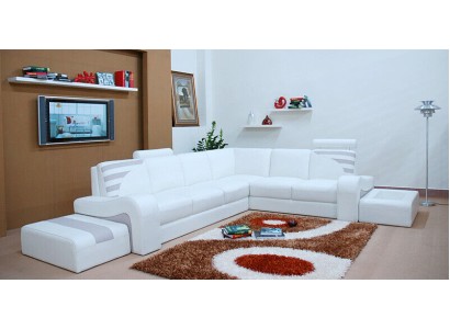 Moderne Sofa Eckgarnitur L Form Polster Sitz Ecke Dekor Couch + Hocker