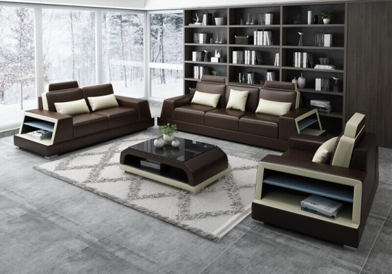 Sofagarnitur Sitzer Set Design Sofas Polster Couchen Leder Moderne 3+3