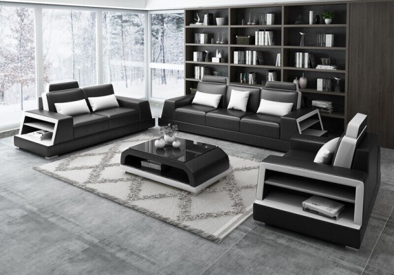 Sofagarnitur Sitzer Set Design Sofas Polster Couchen Leder Moderne 3+3