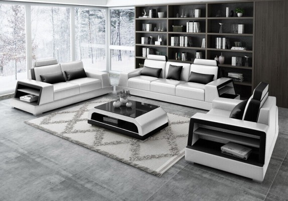 Sofagarnitur Sitzer Set Design Sofas Polster Couchen Leder Moderne 3+3