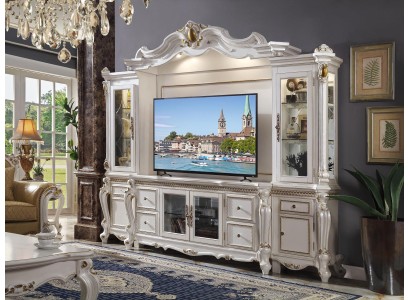 Fernseh Wand Klassisch Wohnwand Echt Handarbeit Holz Deko Vitrine Regal